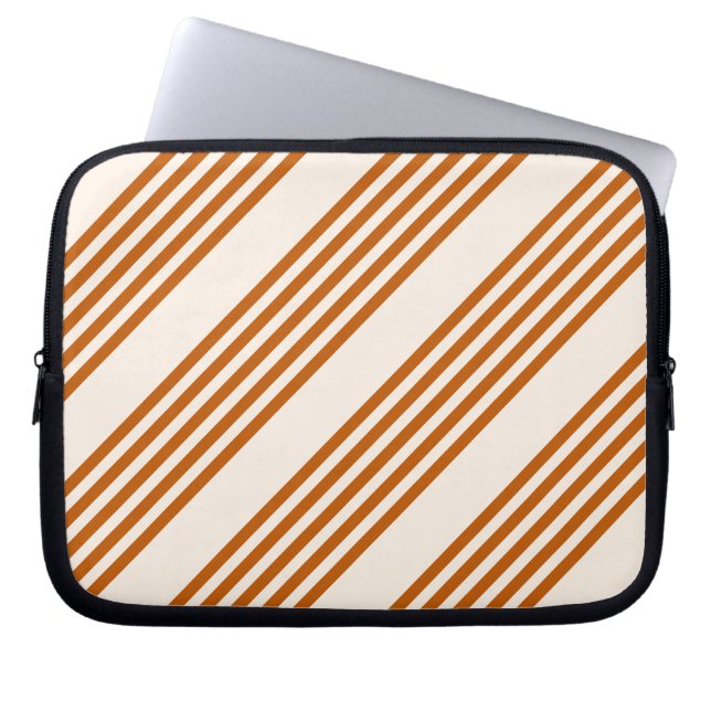 Burnt orange and beige five stripe pattern laptop sleeve (Front)