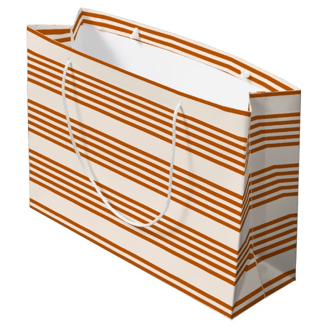 Burnt orange and beige five stripe pattern large gift bag (Back Angled)