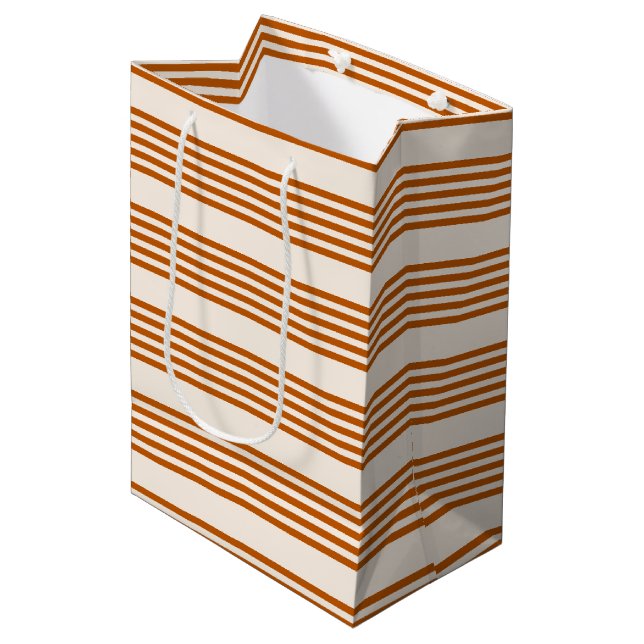 Burnt orange and beige five stripe pattern medium gift bag (Front Angled)