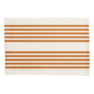 Burnt orange and beige five stripe pattern pillowcase