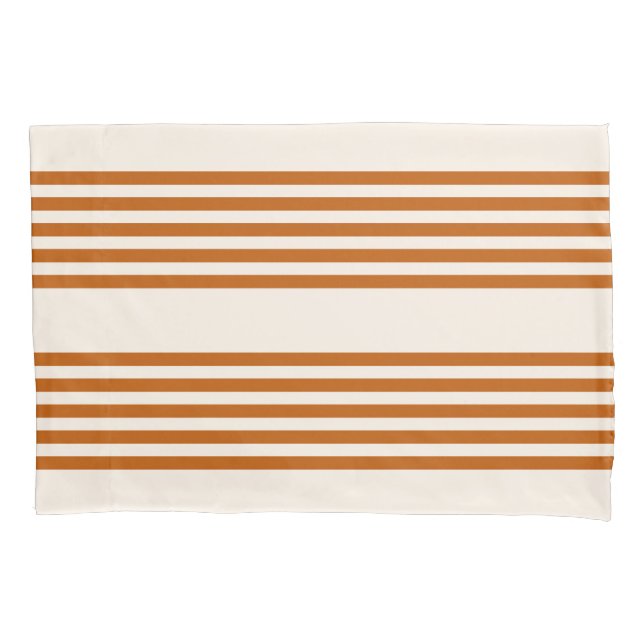 Burnt orange and beige five stripe pattern pillowcase (Front)