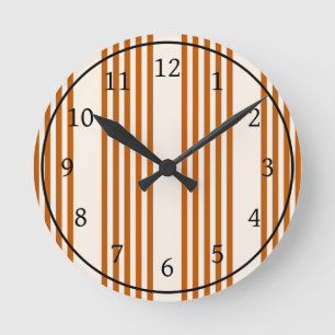 Burnt orange and beige five stripe pattern round clock