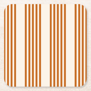 Burnt orange and beige five stripe pattern square paper coaster