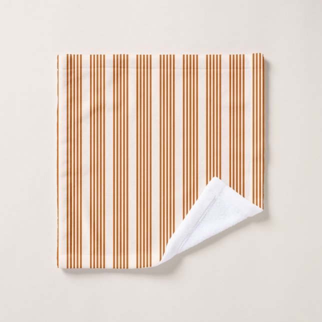 Burnt orange and beige five stripe pattern wash cloth (Wash Cloth)