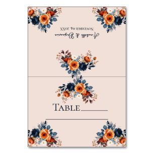 Burnt Orange and Blue Blank Wedding Escort  Table Number