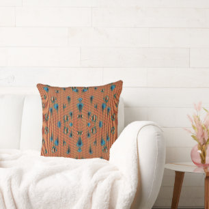 Burnt Orange and Blue Fabric Pattern Cushion