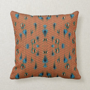 Burnt Orange and Blue Fabric Pattern Cushion
