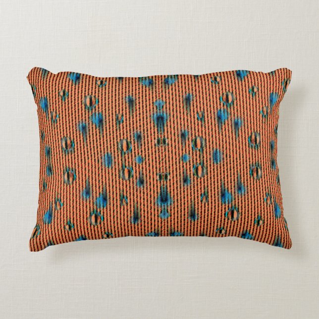 Burnt Orange and Blue Fabric Pattern Decorative Cushion (Front)