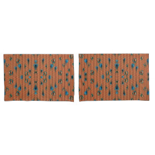 Burnt Orange and Blue Fabric Pattern Pillowcase