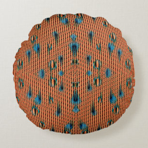 Burnt Orange and Blue Fabric Pattern Round Cushion