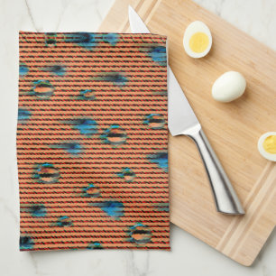 Burnt Orange and Blue Fabric Pattern Tea Towel