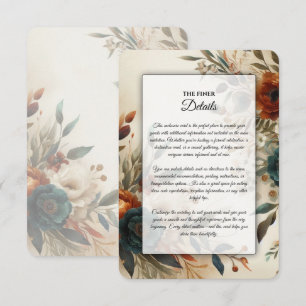 Burnt Orange and Blue Fall Flowers Wedding Enclosure Card