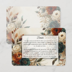 Burnt Orange and Blue Fall Flowers Wedding Enclosure Card