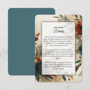 Burnt Orange and Blue Fall Flowers Wedding Enclosure Card