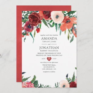 Burnt Orange and Blush Floral Wedding Invitation