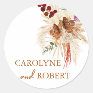 Burnt Orange And Bohemian Pampas Grass Wedding Classic Round Sticker