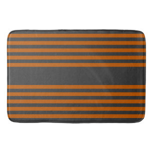 Burnt orange and charcoal five stripe pattern bath mat
