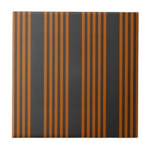 Burnt orange and charcoal five stripe pattern ceramic tile