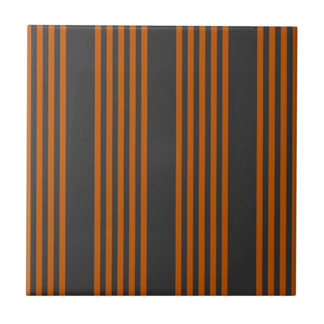 Burnt orange and charcoal five stripe pattern ceramic tile (Front)