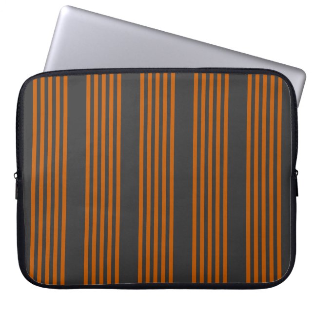 Burnt orange and charcoal five stripe pattern laptop sleeve (Front)
