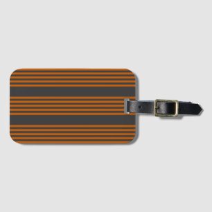 Burnt orange and charcoal five stripe pattern luggage tag