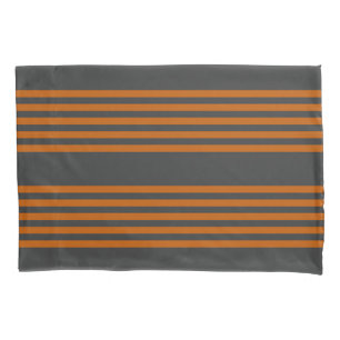 Burnt orange and charcoal five stripe pattern pillowcase