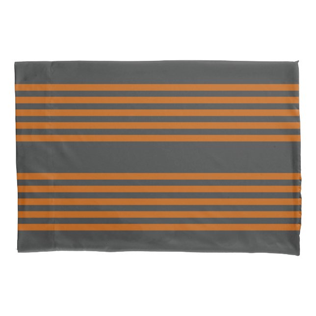 Burnt orange and charcoal five stripe pattern pillowcase (Front)
