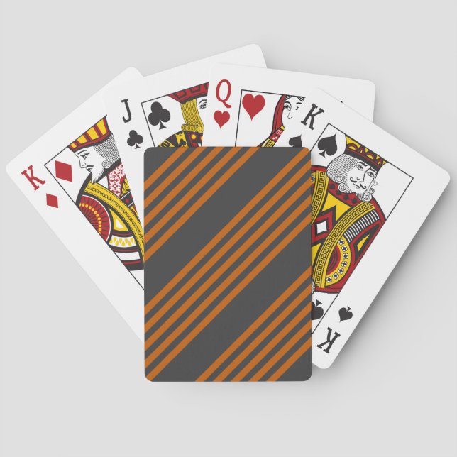 Burnt orange and charcoal five stripe pattern playing cards (Back)