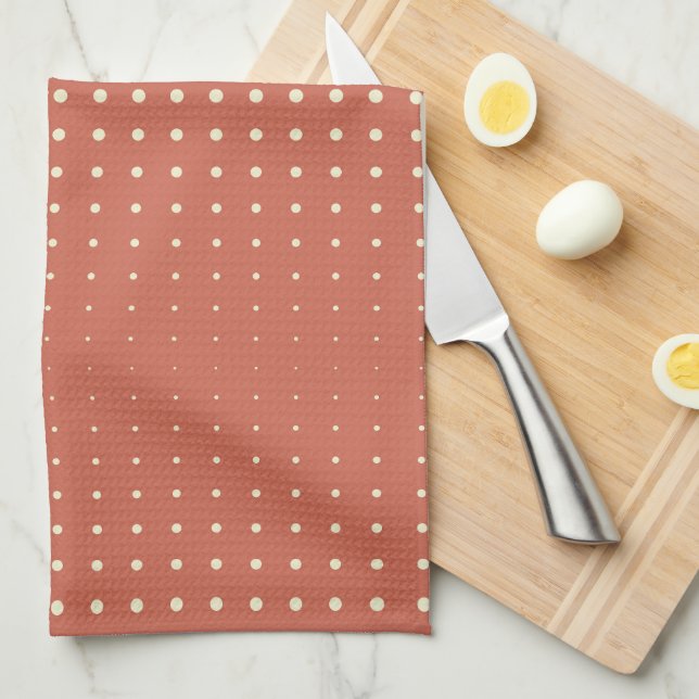 Burnt Orange and Cream Cascading Stripes of Dots Tea Towel (Quarter Fold)