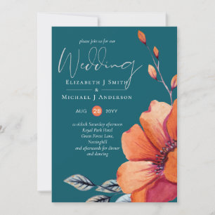 Burnt Orange and Dark Teal Wedding Invitations