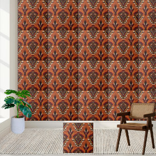 Burnt Orange and Deep Red Symmetrical African Tile