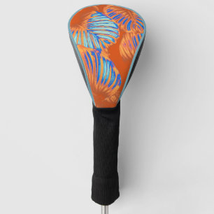 Burnt Orange and Electric Blue Tropical Leaves Golf Head Cover