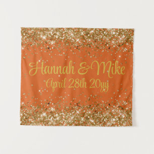 Burnt Orange and Gold Wedding Photo Booth Prop Tapestry