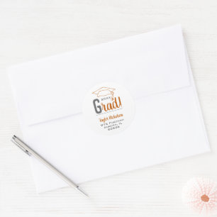 Burnt Orange and Grey Graduation Cap Envelope Classic Round Sticker