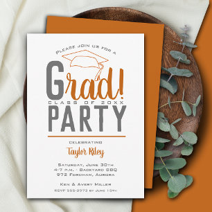 Burnt Orange and Grey Graduation Party Invitation