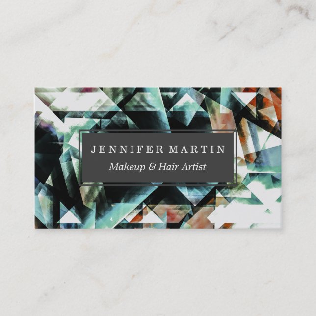 Burnt Orange and Jade Green Geometric Pattern Business Card (Front)