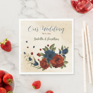 burnt orange and navy blue floral napkin