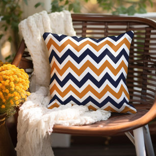 Burnt Orange and Navy Chevron Cushion