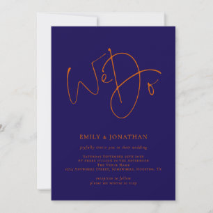 Burnt Orange and Navy Script We Do QR Code Wedding Invitation
