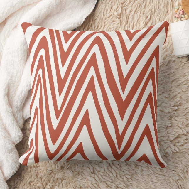 Burnt Orange and Off White Zebra Design Pillow (Blanket)