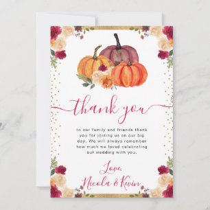 Burnt Orange and Red Floral Pumpkins Fall Wedding Thank You Card
