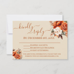 Burnt Orange and Rust Floral RSVP  Invitation