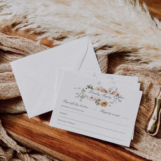 Burnt Orange and Sage Green Floral Garden Wedding RSVP Card (Creator Uploaded)