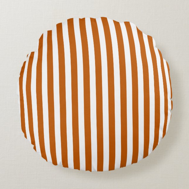 Burnt orange and white candy stripes round cushion (Front)