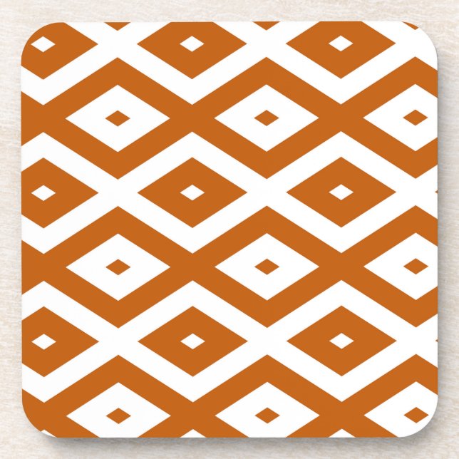 Burnt orange and white diamond pattern coaster (Front)