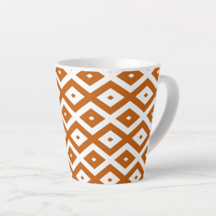 Burnt orange and white diamond pattern latte mug