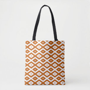 Burnt orange and white diamond pattern tote bag