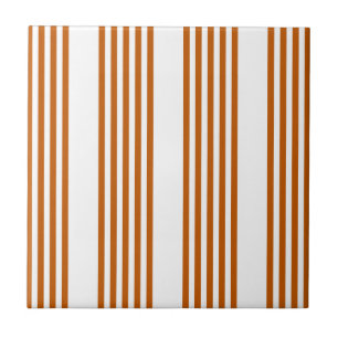 Burnt orange and white five stripe pattern ceramic tile