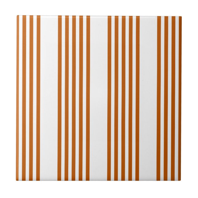 Burnt orange and white five stripe pattern ceramic tile (Front)