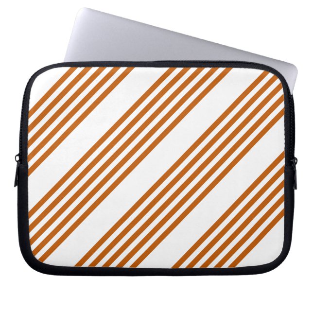 Burnt orange and white five stripe pattern laptop sleeve (Front)